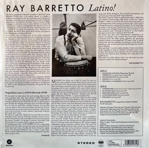 Image of Back Cover of LP - NEW/NEW - RAY BARRETTO ORCHESTRA, Latino! (WaxTime; 771857, Europe 2013 Reissue), ,  - 3056101S