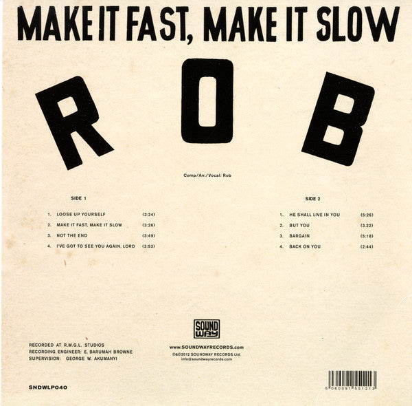 Image of Back Cover of LP - NEW/NEW - ROB, Make It Fast, Make It Slow (Soundway; SNDWLP040, UK 2012), ,  - 4815244C