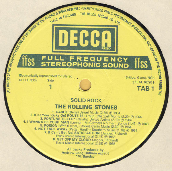 Image of Label Cover of LP - VG/VG+ - THE ROLLING STONES, Solid Rock (Decca; TAB 1, UK 1980), ,  - 3915082C