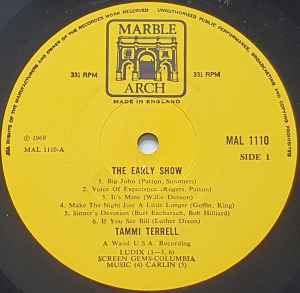 Image of Label Cover of LP - G+/VG+ - TAMMI TERRELL, CHUCK JACKSON, The Early Show (Marble Arch; MAL 1110, UK 1969, Laminated sleeve), Light marks.  Wear to sleeve with light creasing & ringwear.,  - 4226237E