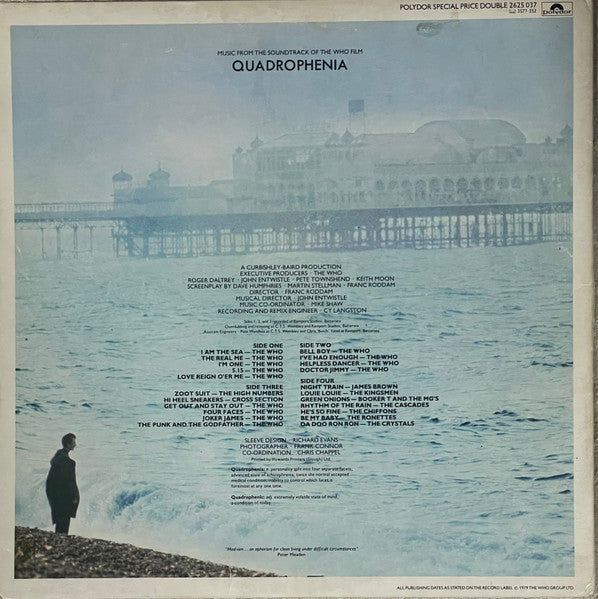 Image of Back Cover of 2xLP - VG/VG - VARIOUS, Quadrophenia (Music From The Soundtrack Of The Who Film) (Polydor; 2625 037, UK 1979, Gatefold, 2 Inners), The word 'Mod' is written on the sleeve twice in pen (written small). ,  - 2026018E