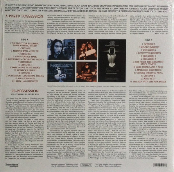 Image of Back Cover of LP - NEW/NEW - ANDRZEJ KORZYNSKI, Andrzej Korzynski's Music Score For Andrzej Zu awski's Motion Picture Possession (Finders Keepers Records; FKR062LPX, UK 2023 Reissue), ,  - 2416334C