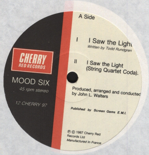 Image of Label Cover of 3945167S: 12" EP - MOOD SIX, I Saw The Light (Cherry Red; PVC 6916, UK 1987, ex Merton Parkas, The Times...) With Press Sheet and Photo  VG/VG+
