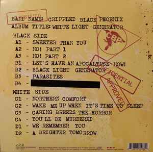 Image of Back Cover of 2xLP - VG+/VG+ - CRIPPLED BLACK PHOENIX, White Light Generator (Cool Green Recordings; CGR 7430 1, Europe 2014, Gatefold, 2 Inners, Black/White Vinyl, With 7"), Clean glossy discs, Large hype sticker along top of sleeve,  - 1016322C
