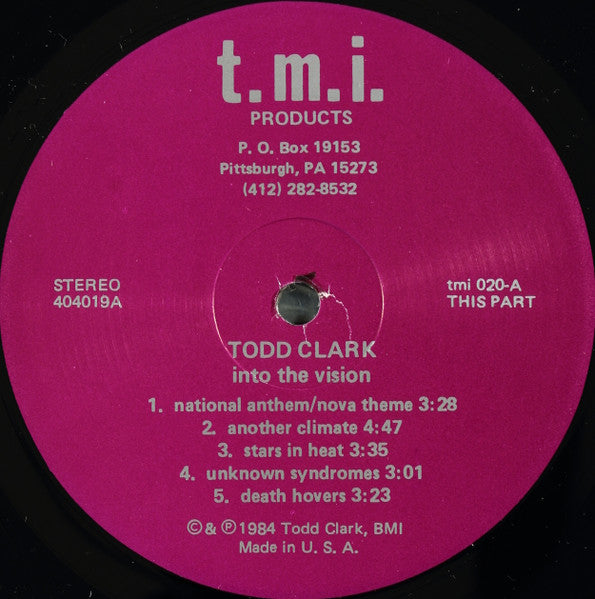 Image of Label Cover of LP - VG/VG+ - TODD CLARK, Into The Vision (T.M.I. Products; tmi 020, US 1984, Pasteback Sleeve, Stereo), Light surface marks. Corner wear and light discolouration.,  - 3925401E
