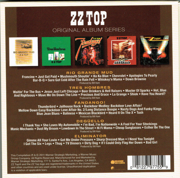 Image of Back Cover of 3935315E: 5xCD - ZZ TOP, Original Album Series (Warner Records; R2 527527, Europe , Slipcase, 5 Inners)   VG+/VG+