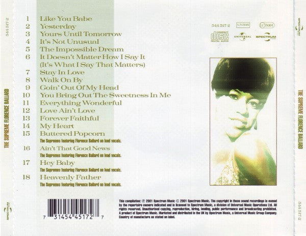 Image of Back Cover of 3955316S: CD - FLORENCE BALLARD, The Supreme Florence Ballard (Spectrum Music; 544 517-2, UK 2001)   VG+/VG+