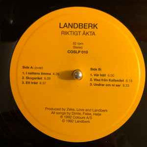 Image of Label Cover of 3925468E: LP - LANDBERK, Riktigt �kta (Colours; COSLP 010, Norway 1992, Booklet) Corner Bumps  VG+/EX