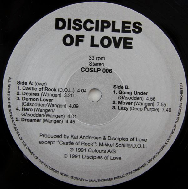 Image of Label Cover of LP - VG+/VG - DISCIPLES OF LOVE, Disciples Of Love (Colours; COSLP 006, Norway 1991, Debossed Sleeve, Booklet), Strong VG,  - 3925463E
