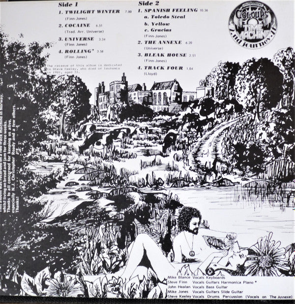 Image of Back Cover of 0346252S: LP - UNIVERSE, Universe (Colours; COSLP 005, Norway 1991 Reissue, Textured Sleeve, Booklet) Light staining on back of sleeve. Creasing.  VG+/VG+