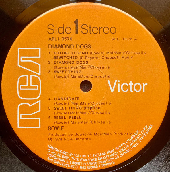 Image of Label Cover of LP - VG/G+ - DAVID BOWIE, Diamond Dogs (RCA Victor; APL1-0576, UK 1974, Gatefold, Interpak by Shorewood on rear, Bewitched on label only), ,  - 3016202C