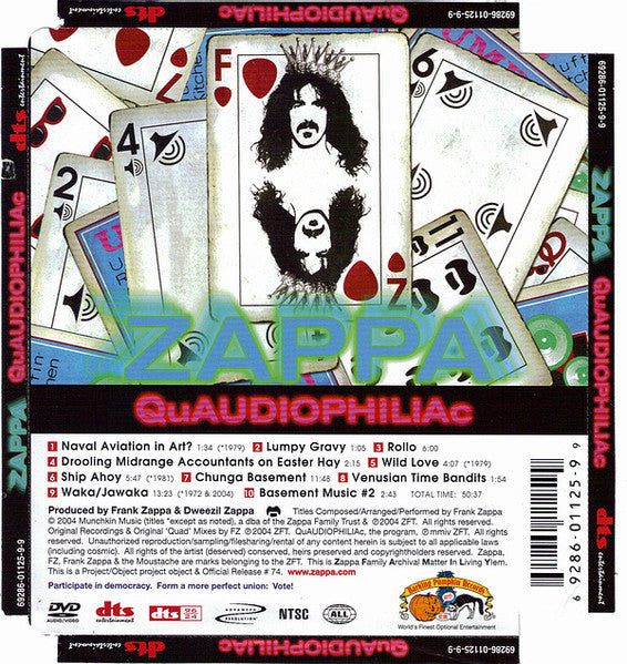 Image of Back Cover of 4035005E: DVD - FRANK ZAPPA, QuAUDIOPHILIAc (DTS Entertainment; 69286-01125-9-9, US 2004, Super Jewel case, NTSC All Regions)   VG+/VG+
