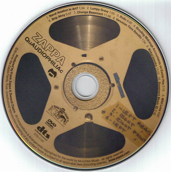 Image of Label Cover of 4035005E: DVD - FRANK ZAPPA, QuAUDIOPHILIAc (DTS Entertainment; 69286-01125-9-9, US 2004, Super Jewel case, NTSC All Regions)   VG+/VG+