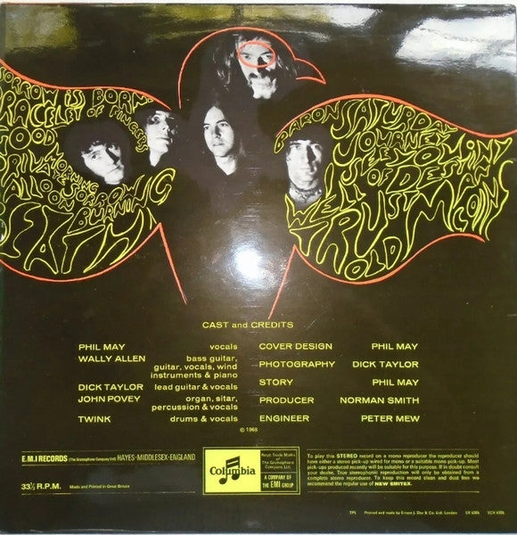 Image of Back Cover of LP - G+/G - PRETTY THINGS, S. F. Sorrow (Columbia; SCX 6306, UK 1971 Reissue, Laminated Gatefold Sleeve, Boxed "EMI" logo appearing twice on label.), Hairlines and scratches all over disc. Surface noise. Edge wear, staining, laminate creasing.,  - 4045046S