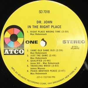Image of Label Cover of LP - VG/VG - DR. JOHN, In The Right Place (ATCO Records; SD 7018, US Reissue, Stereo), ,  - 3546195S