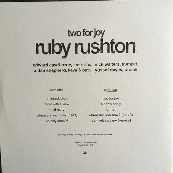 Image of Back Cover of LP - VG+/VG - RUBY RUSHTON, Two For Joy (22a; 22a006, UK 2015, Picture Sleeve), ,  - 2326066E