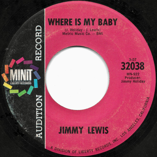 Image of Back Cover of 7" - /VG+ - JIMMY LEWIS, Turn Your Damper Down / Where Is My Baby (Minit; 32038, US 1968), ,  - 4025110E