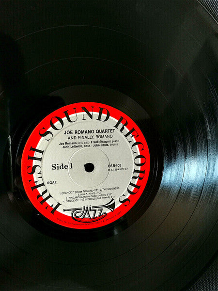 Image of Label Cover of LP - VG/EX - JOE ROMANO QUARTET, JOE ROMANO (2), FRANK STRAZZERI, JOHN LEFTWICH, JOHN DENTZ, And Finally, Romano (Fresh Sound Records; FSR-108, Spain 1987), ,  - 4025096E
