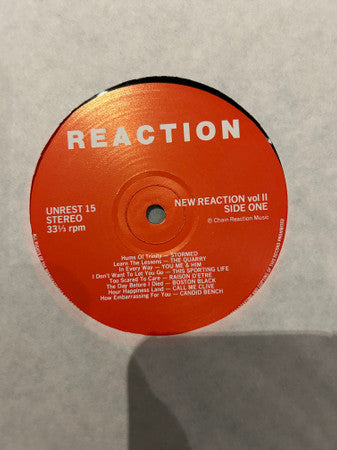 Image of Label Cover of 12" - VG/VG - VARIOUS, New Reaction (Reaction Records; UNREST 15, UK 1989), Sleeve has creases. Vinyl has slight warp but not too bad.,  - 4025131E