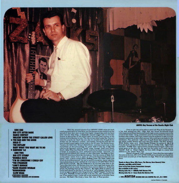 Image of Back Cover of 4015138C: LP - LINK WRAY, Missing Links Vol. 2 - Big City After Dark (Norton Records; ED 211, US 1990) Strong VG throughout.  VG/VG