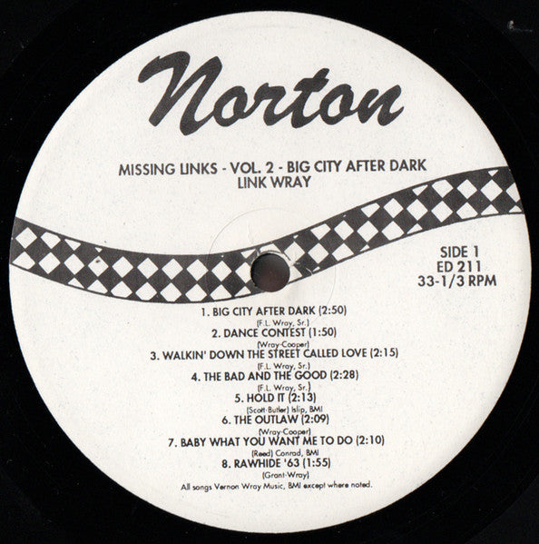 Image of Label Cover of 4015138C: LP - LINK WRAY, Missing Links Vol. 2 - Big City After Dark (Norton Records; ED 211, US 1990) Strong VG throughout.  VG/VG