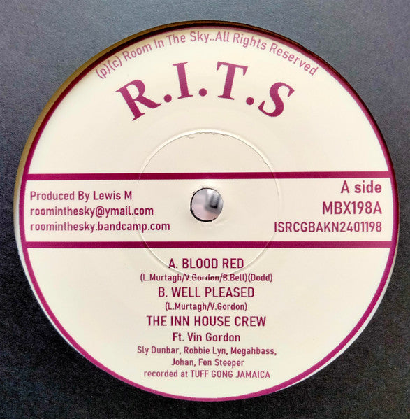 Image of Front Cover of 4055119S: 7" - THE INN HOUSE CREW FT. VIN GORDON, Blood Red / Well Pleased (Room In The Sky; MBX198, UK 2024, Solid Centre)   /EX