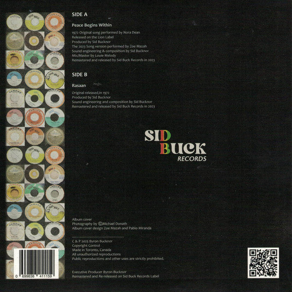 Image of Back Cover of 4055137S: 7" - ZOE MAZAH / SID BUCKNOR, Peace Begins Within / Rasaan (Sid Buck Records; SBRS006, Canada 2023, Picture Sleeve)   EX/EX