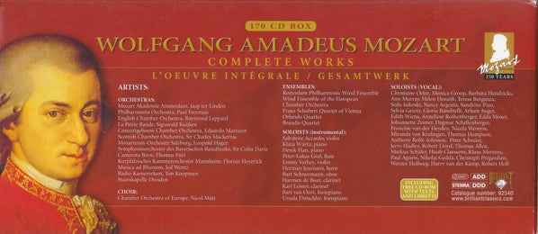 Image of Back Cover of 170xCD - VG/VG - WOLFGANG AMADEUS MOZART, Complete Works = L'Oeuvre Int grale = Gesamtwerk (Brilliant Classics; 92540, Europe 2005, Box Set, Inners), ,  - 3036084E