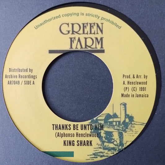 Image of Front Cover of 4055146S: 7" - KING SHARK, Thanks Be Unto Him (Green Farm; AR7049,  2024 Reissue)   /EX