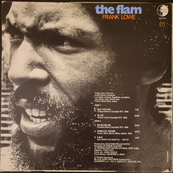Image of Back Cover of 4025136E: LP - FRANK LOWE, The Flam (Black Saint; BSR 0005, Italy )   VG/VG+