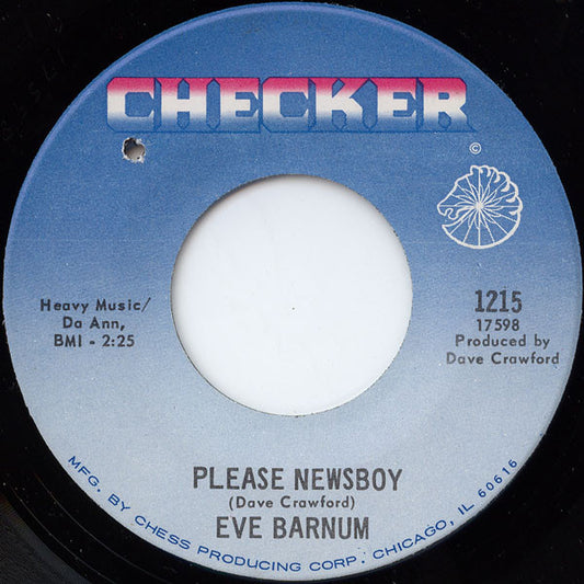 Image of Front Cover of 7" - /G+ - EVE BARNUM, Please Newsboy / We Go Together (Checker; 1215, US 1969), ,  - 4055174S