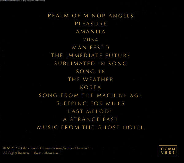 Image of Back Cover of CD - VG+/VG+ - THE CHURCH, Eros Zeta And The Perfumed Guitars (Communicating Vessels; CV0088,  2023), ,  - 4055184S