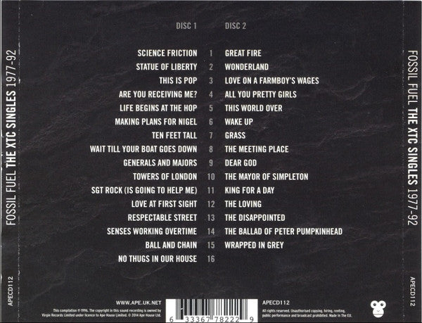 Image of Back Cover of 4055191S: 2xCD - XTC, Fossil Fuel - The XTC Singles 1977-92 (Ape House; APECD112, UK 2014)   VG+/VG+