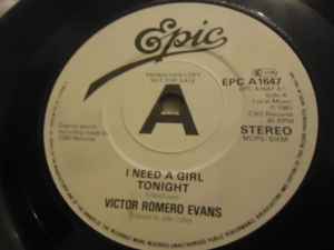 Image of Front Cover of 4025326E: 7" - VICTOR ROMERO EVANS, I Need A Girl Tonight / Two Timing (Epic; EPC A1647, UK 1981, Promo) Lots of marks. Few light clicks.  /G