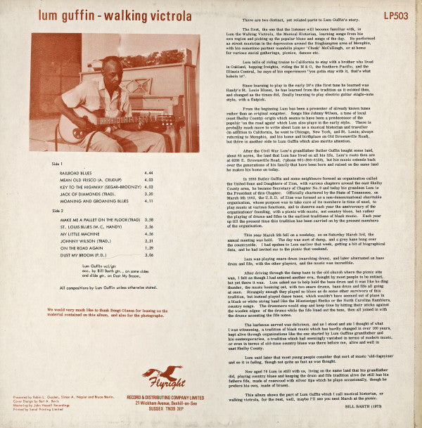 Image of Back Cover of LP - VG+/EX - LUM GUFFIN, The Walking Victrola (Flyright Records ; LP503, UK 1973, Laminated Front Sleeve), ,  - 4025434E