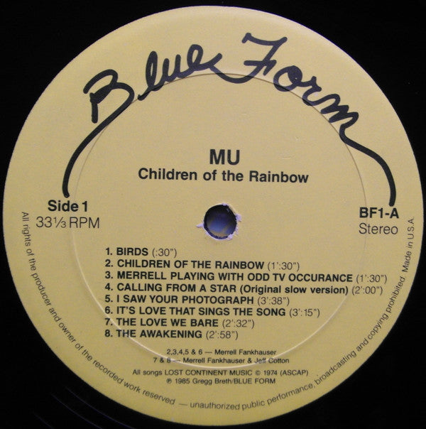 Image of Label Cover of LP - VG+/VG+ - MU, Children Of The Rainbow (Blue Form ; BF1, US 1985, Unsigned, Unnumbered), Corner Bumps,  - 4025414E