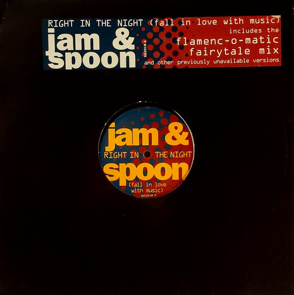 Image of Front Cover of 12" - VG/VG+ - JAM & SPOON, Right In The Night (Fall In Love With Music) (Epic; 662018 6, UK 1995, Stickered Plain Die Cut Sleeve), ,  - 4016571C