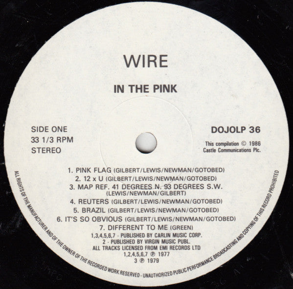 Image of Label Cover of LP - VG/VG+ - WIRE, In the Pink (Castle; DOJOLP36, UK 1986), Edge Wear, Sticker Mark,  - 3146176S