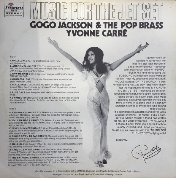 Image of Back Cover of LP - VG/VG - YVONNE CARR , GOGO JACKSON & THE POP BRASS, Music For The Jet Set (Hippo Records; 41034, Germany ), Sticker Damage To Sleeve,  - 4145135S