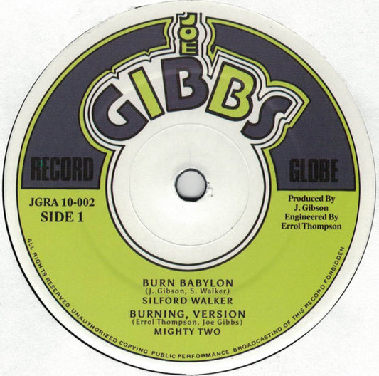 Image of Front Cover of 10" - EX/EX - SYLFORD WALKER, Burn Babylon / Jah Golden Pen (Joe Gibbs Record Globe;  JGRA 10-002, UK 2025 Reissue, Stickered Plain Sleeve), ,  - 4115068C