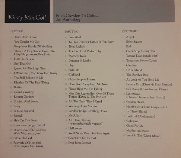 Image of Back Cover of 3xCD - EX/EX - KIRSTY MACCOLL, From Croydon To Cuba... An Anthology (Virgin; 7243 8 74946 2 6, UK 2005), ,  - 4056071S
