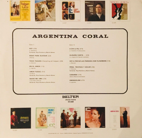Image of Back Cover of LP - VG/VG - ARGENTINA CORAL, Argentina Coral (Belter; 22.668, Spain 1972), Sticker Mark,  - 4145182S