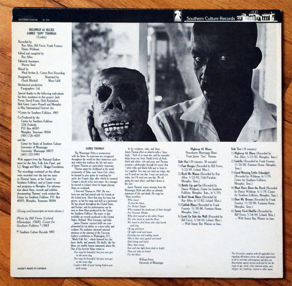 Image of Back Cover of LP - VG+/EX - JAMES "SON" THOMAS, Highway 61 Blues (Southern Culture Records ; SC 1701, US 1983, Inner), ,  - 4125189E