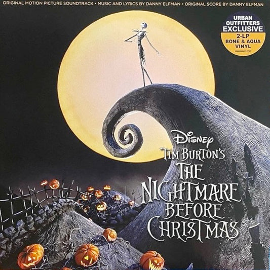 Image of Front Cover of LP - NEW/NEW - DANNY ELFMAN, Tim Burton's The Nightmare Before Christmas (Original Motion Picture Soundtrack) (Walt Disney Records; D004048401, US 2022 Reissue, Gatefold, Bone And Aqua Vinyl), ,  - 4155129S