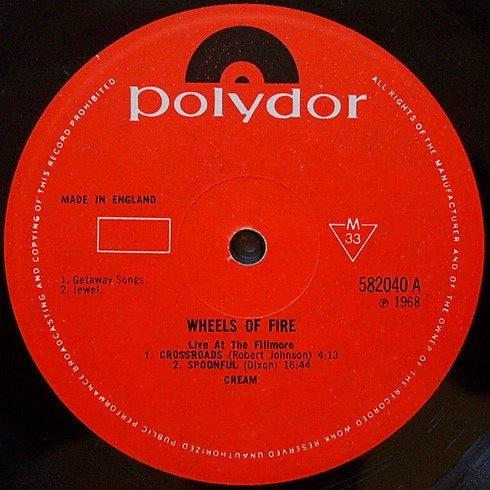 Image of Label Cover of LP - VG/G - CREAM, Wheels of Fire - Live at Fillmore (Polydor; 582 040, UK 1968, Laminated Sleeve, Mono.), ,  - 1126033E