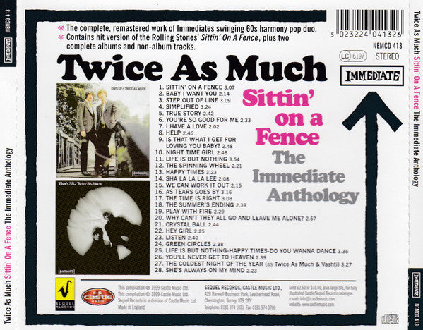 Image of Back Cover of 4155150S: CD - TWICE AS MUCH, The Immediate Anthology (Immediate; NEMCD 413, UK 1999,  )   VG+/VG+