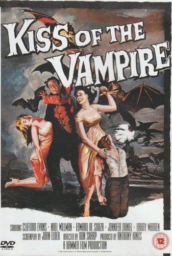 Image of Front Cover of DVD - VG+/VG - ANTHONY HINDS, DON SHARP - HAMMER HORROR, Kiss Of The Vampire (Final Cut Entertainment; FCE038, UK 2012 Reissue), , Dr. Ravna (Noel Willman), an early 20th century Bavarian, entices a British honeymooning couple, Gerald and Marianne (Clifford Evans, Jennifer Daniel), to accept his hospitality. Once ensconced in Ravna's chateau, the couple discovers with horror that Ravna, Bavaria's biggest fan of Count Dracula, is the leader of an enthusiastic vampire cult. Clifford Ev