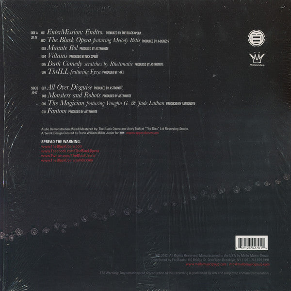 Image of Back Cover of 4115419C: LP - THE BLACK OPERA, Enter Mission (Mello Music Group; MMGLTD001, US 2012)   VG+/VG+