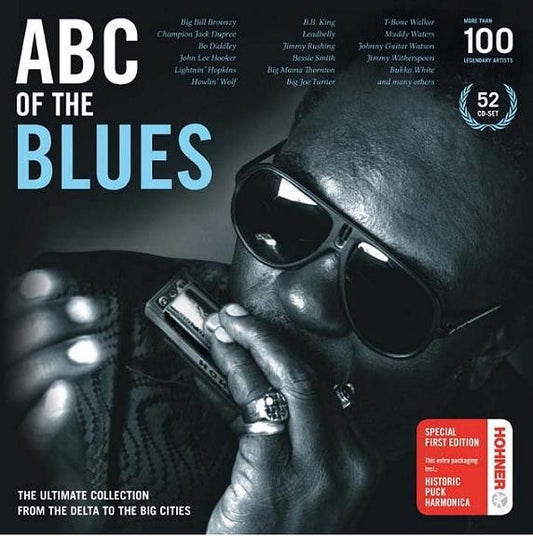 Image of Front Cover of 4115320C: 52xCD - VARIOUS, ABC Of The Blues (The Ultimate Collection From The Delta To The Big Cities) (Documents; 233168, UK & Europe 2010, Box Set,  Booklet, Inners & Insert, SIncludes a Hohner Puck harmonica.)   VG+/VG+