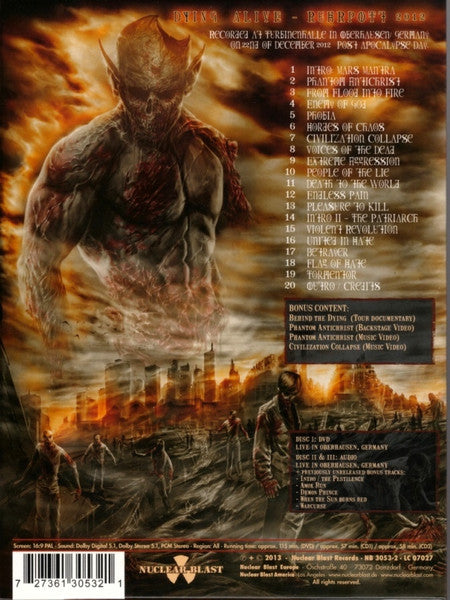 Image of Back Cover of 3xDVD - VG+/VG+ - KREATOR, Dying Alive (Nuclear Blast; NB 3053-2, Europe 2013, 2 x cd), ,  - 4155202S